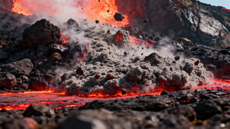 Lava flow from the crater of volcano Etna, Sicily, Italyの素材