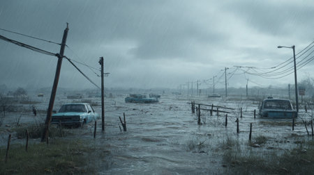 Heavy rain in the city. Heavy rain in the city. Heavy rain.の素材