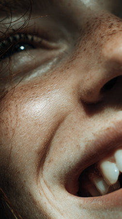 Close up of a woman's face. Beauty, cosmetics, skincare concept.の素材