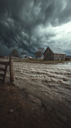 Stormy weather over a farm in northern Colorado, United States.の素材