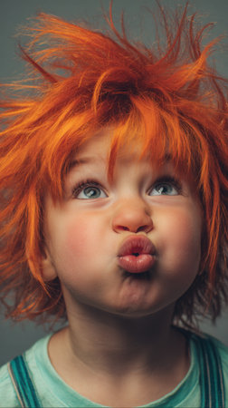 Close-up portrait of a cute little girl with red hair.の素材