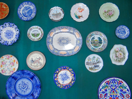 Ceramic plates on a market stall in Antalya, Turkeyの写真素材