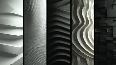 3d rendering of abstract wavy background in black and white colorsの素材