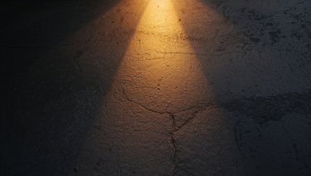Sunlight through the cracks on the concrete floor. Abstract background.の素材