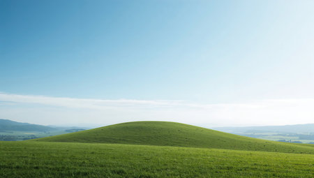 Green meadow and blue sky with clouds. 3d rendering.の素材