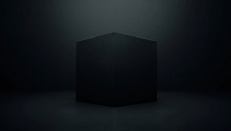 3d rendering of black cube on black background. 3d illustration.の素材