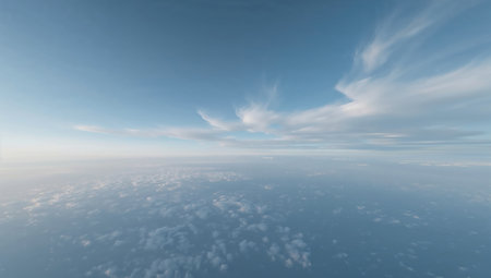 Beautiful aerial view above clouds with blue sky. 3d illustrationの素材
