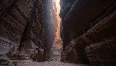 The Siq is a slot canyon in the ancient city of Petra, Jordan.の素材