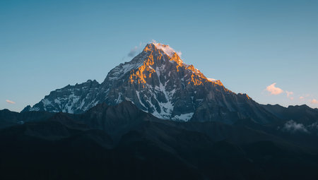 Mountain peak in the Himalayas at sunrise, Nepal.の素材