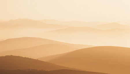 Landscape of the Tuscany hills in a foggy morningの素材