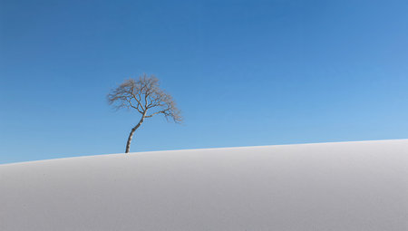 lonely tree in the white desert under blue sky. 3d renderingの素材