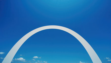 White arch on blue sky background with white clouds, 3D illustrationの素材