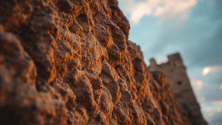 Ruins of medieval castle at sunset, Masada, Israel.の素材