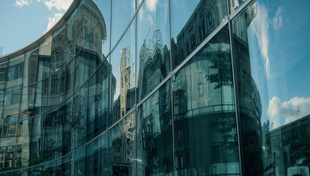 Reflection in windows of modern office building. Business and finance concept.の素材