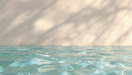 3d render of water surface with shadow overlay on white wall.の素材