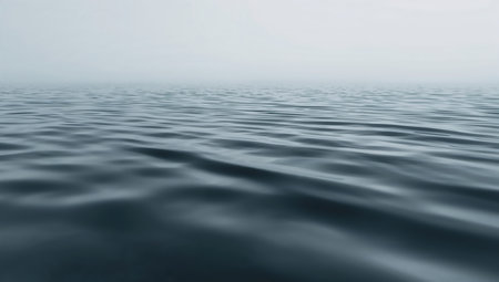 Blue sea water surface with waves and fog. 3d render illustrationの素材