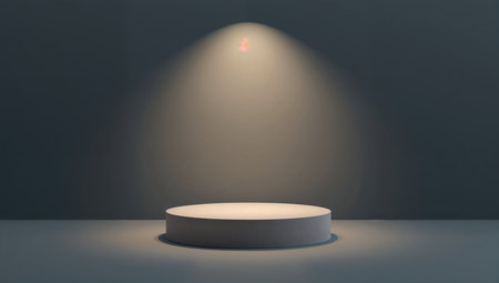 3D rendering of a podium in a dark room illuminated by a spotlightの素材