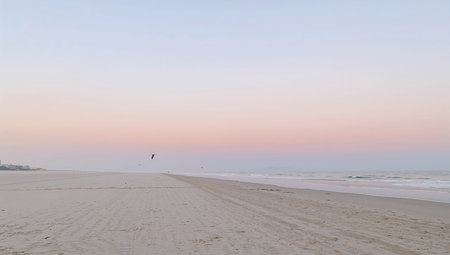 Sunset on the beach of the Baltic Sea in Kolobrzeg, Polandの素材