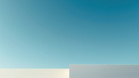 Abstract minimalistic background with blue sky and white podium. 3D renderingの素材