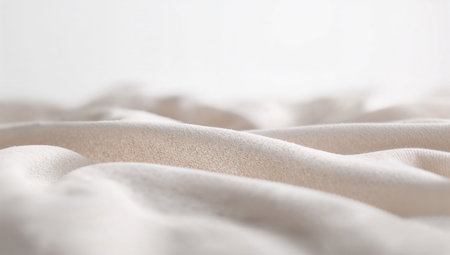 Close up of beige fabric on white background. Soft focus.の素材