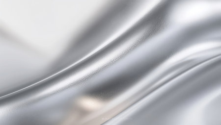 Closeup of rippled silver satin fabric texture background.の素材