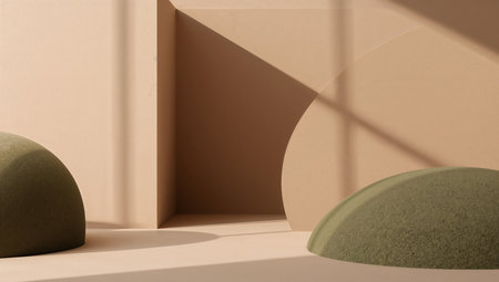 3d render, abstract minimal geometric forms, simple composition, primitive forms, pastel colorsの素材