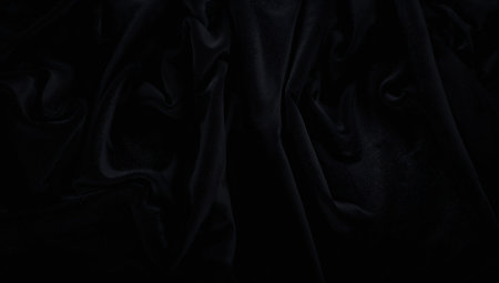 Black satin luxury cloth texture can use as abstract background. Top view.の素材