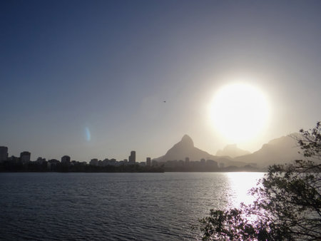 Sunset in Rio de Janeiro, Brazil. View from the Rio de Janeiro riverの写真素材