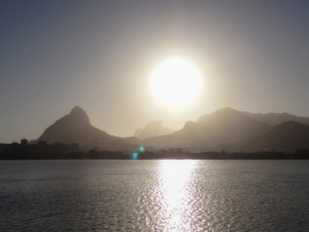 Sunset at the lake in Rio de Janeiro, Brazil, South Americaの写真素材