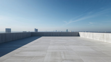 empty floor and cityscape of hangzhou qianjiang new city in blue cloud skyの素材