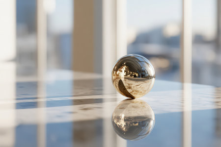 Glass ball on the windowsill in the office. Selective focus.の素材
