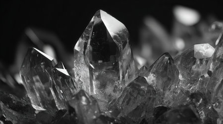 crystal stone macro close up black and white color background high qualityの素材