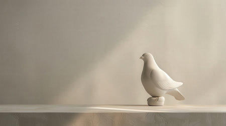 White dove on white table with shadow on wall. 3D rendering.の素材