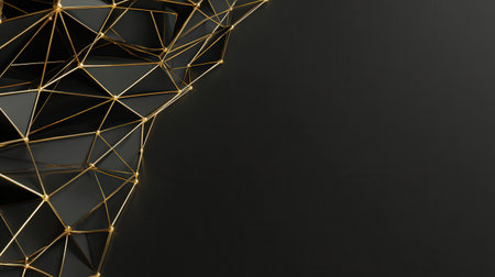 Abstract black background with golden polygonal mesh. 3d renderの素材