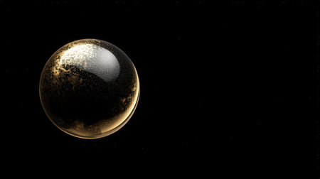 3D Illustration of a Golden Sphere on a Black Background.の素材