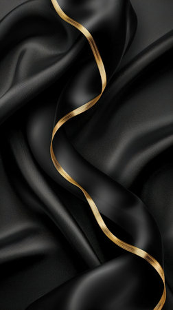 Luxury black satin background with golden lines. Template for designの素材
