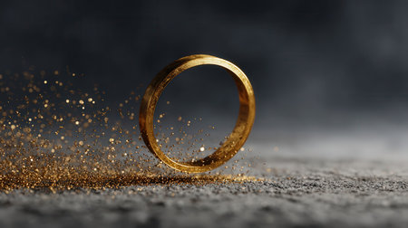 Gold ring on a dark background. 3d rendering, 3d illustration.の素材