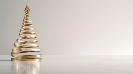 Golden christmas tree on a white background. 3d rendering.の素材