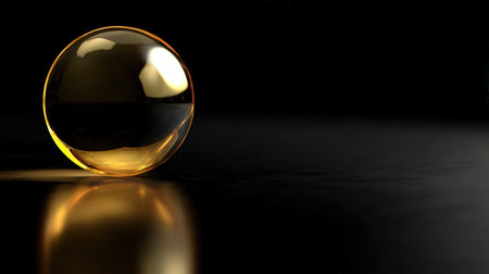 Glass ball on a black background. 3D rendering. Computer digital drawing.の素材