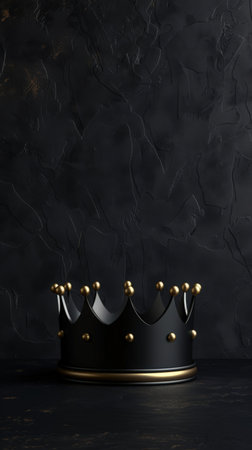 Black crown on a black background. 3d rendering, mock upの素材