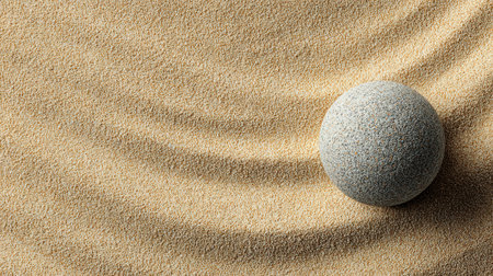 Zen stone on sand background. Zen and meditation concept. 3D Renderingの素材