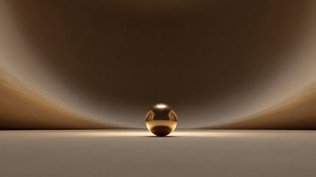 3d render of golden sphere in empty room. Abstract background.の素材