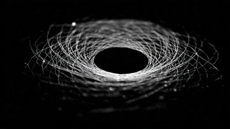 abstract background with a spiral of white lines on a black backgroundの素材