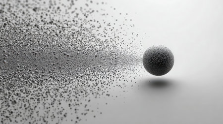 3d rendering of a black sphere surrounded by particles on a white backgroundの素材