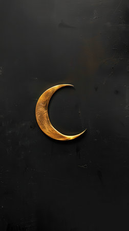 Golden crescent moon on a black background. Ramadan Kareem.の素材