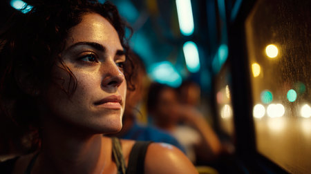 Portrait of a beautiful girl in a night club on the streetの素材