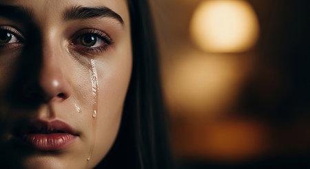 Beautiful young woman with makeup and drops of water on her faceの素材