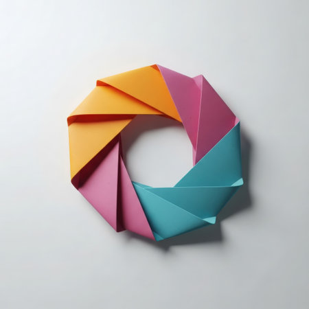 Colorful origami spiral on a white background. 3d renderingの素材