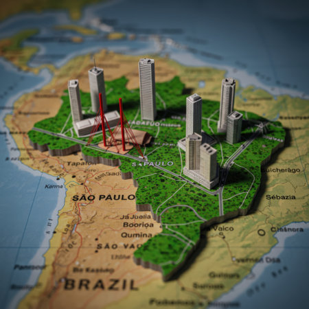 Miniature city on the map. 3D illustration. Vintage style.の素材