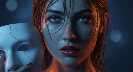 Young woman with a skull in her hands, 3d rendering.の素材